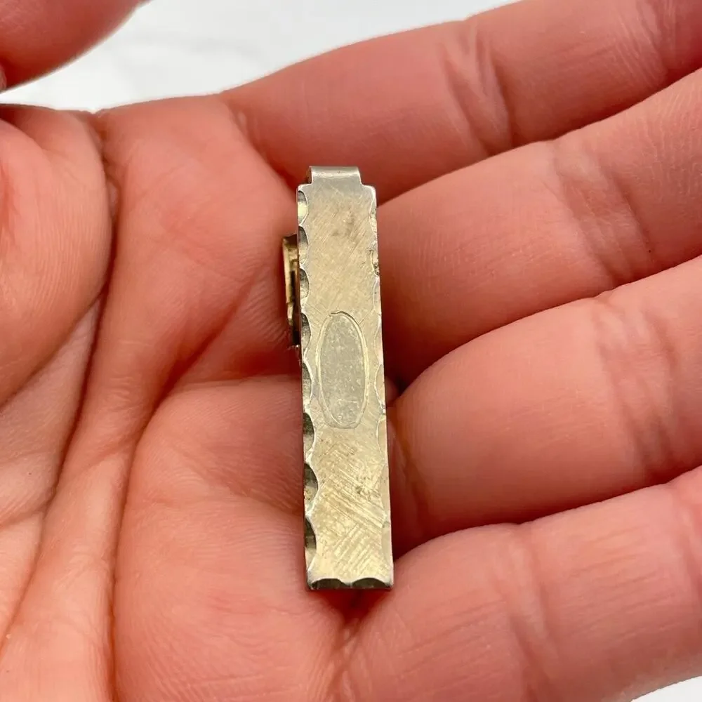 Vintage Gold Tone Tie Clip Bar Textured Hammered Engraving Space Classic Men Y2K